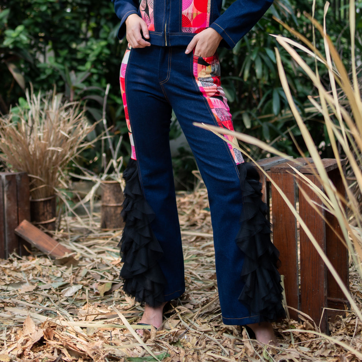 Retro Red Denim Lydia Pant With Tulle (6969697304599)
