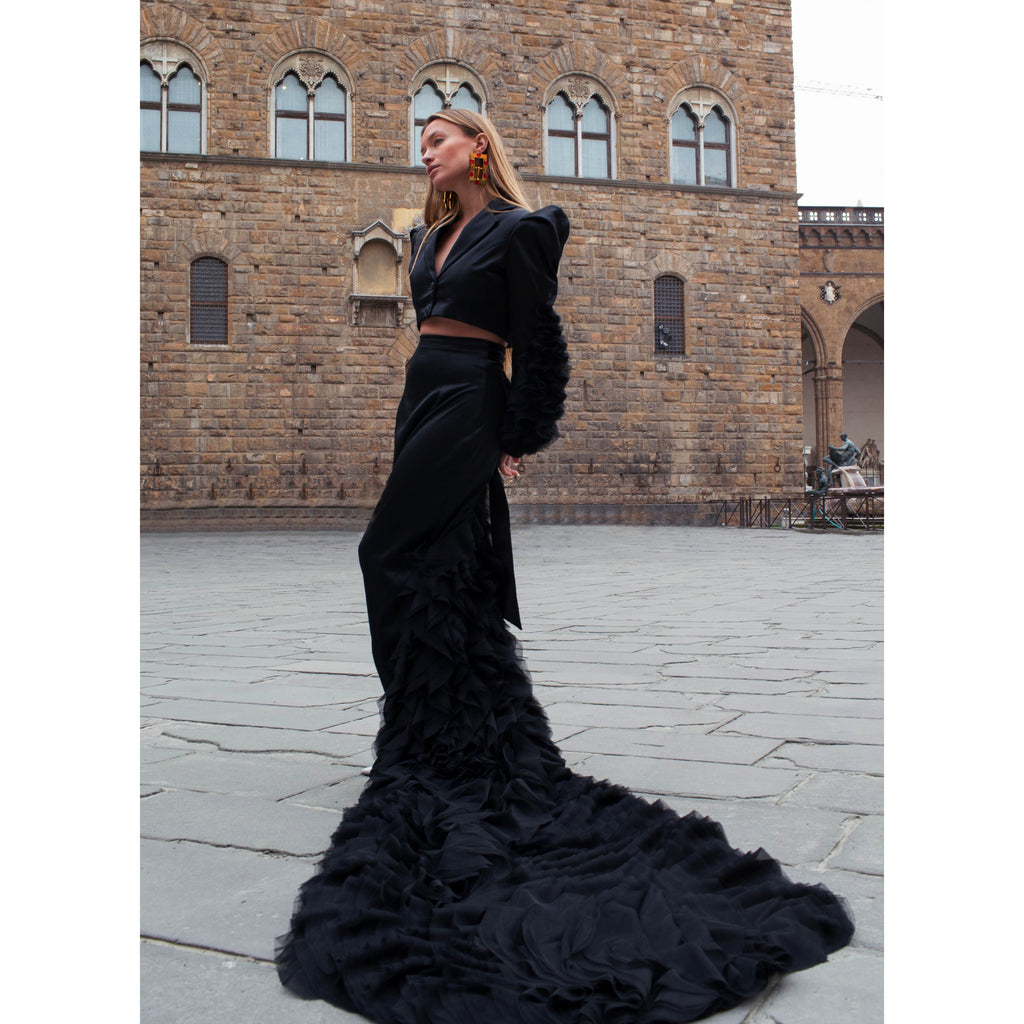 Royal Tulle Long Black Skirt (6878922244119)