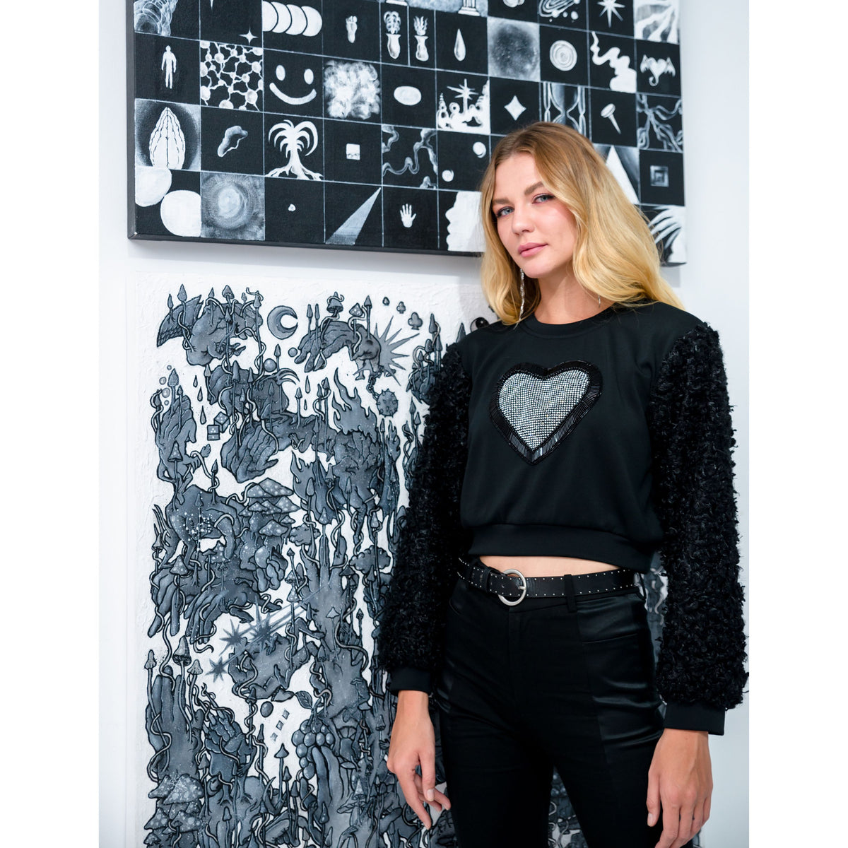 Be Mine Love Cropped Sweater in Black Fur (6916816633879)