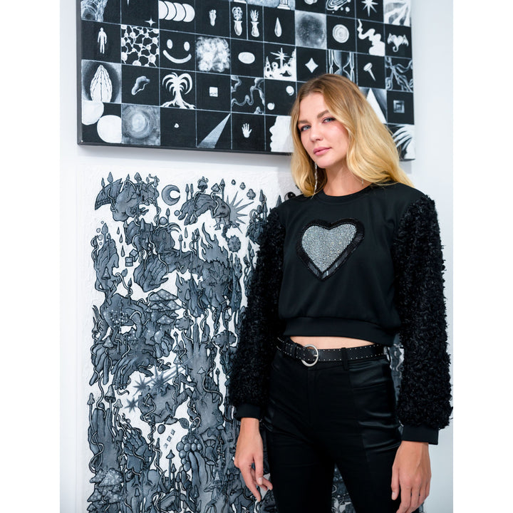 Be Mine Love Cropped Sweater in Black Fur (6916816633879)