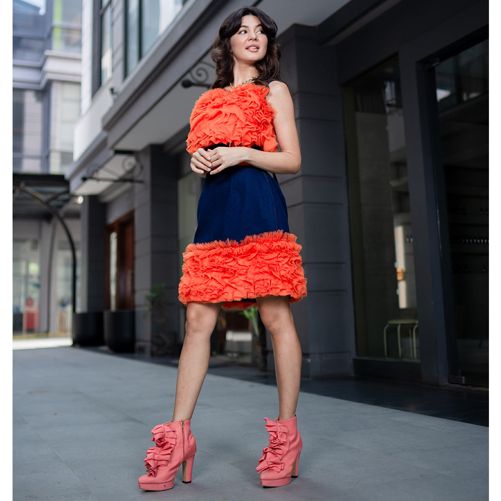 Becoming Royal Carrie Short Skirt With Orange Tulle (6903158243351)
