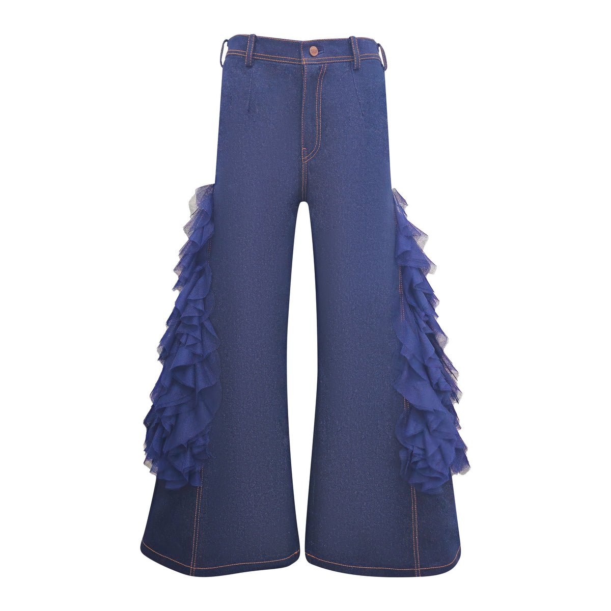 Signature Denim Cullote Pant With Tulle - 2MADISONAVENUE.COM