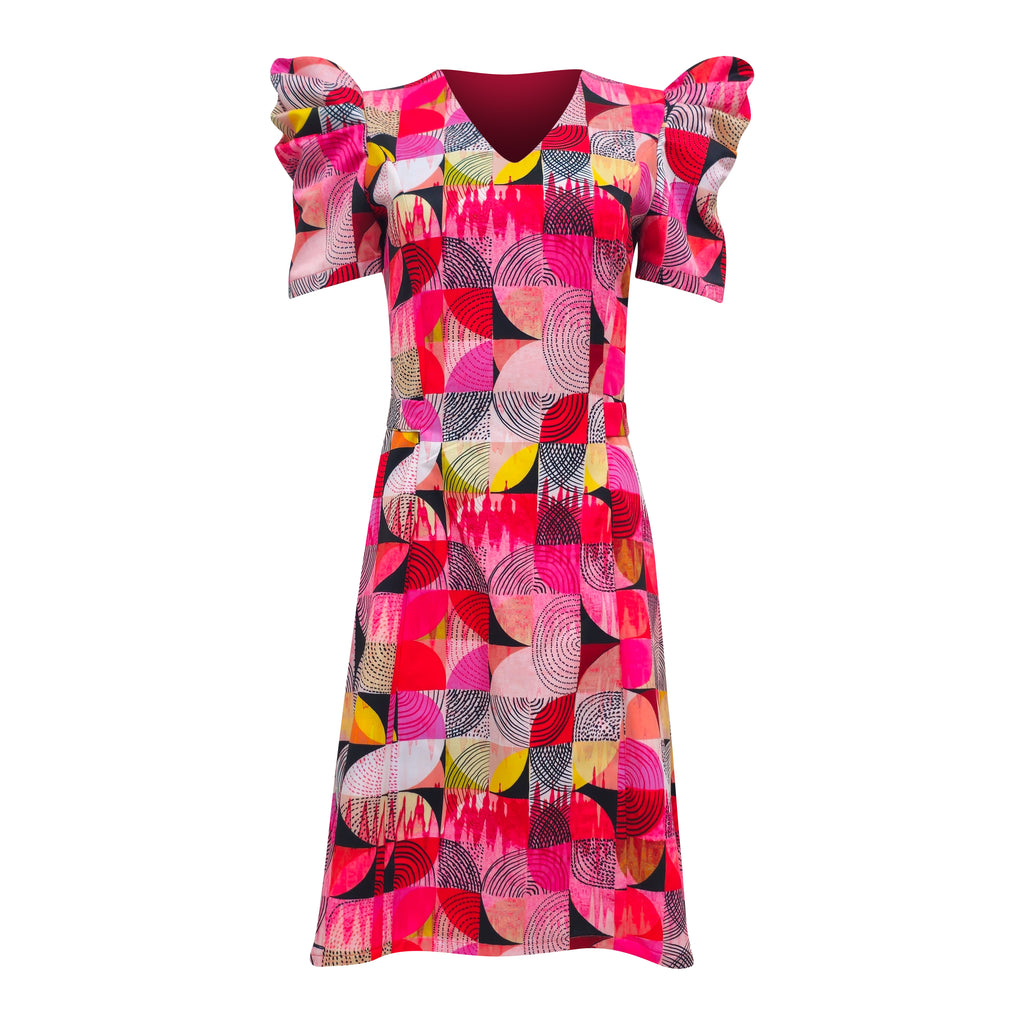 Central Abstract Red stasi short dress F/p