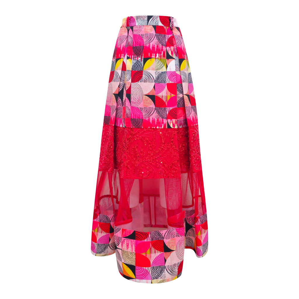 Central Abstract Red jennifer long skirt