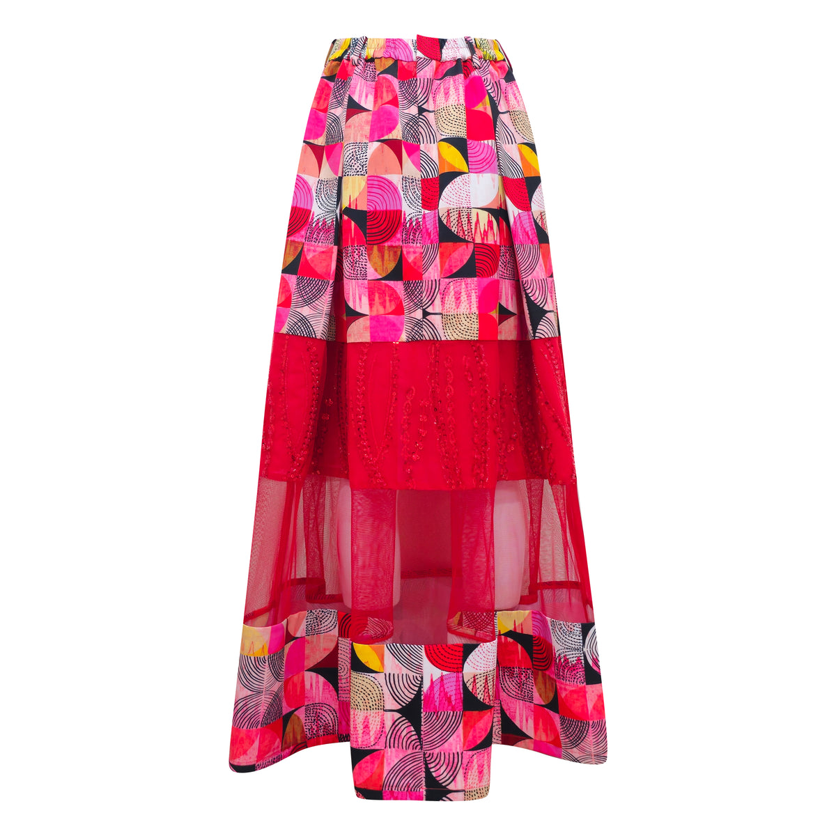Central Abstract Red jennifer long skirt - 2MADISONAVENUE.COM