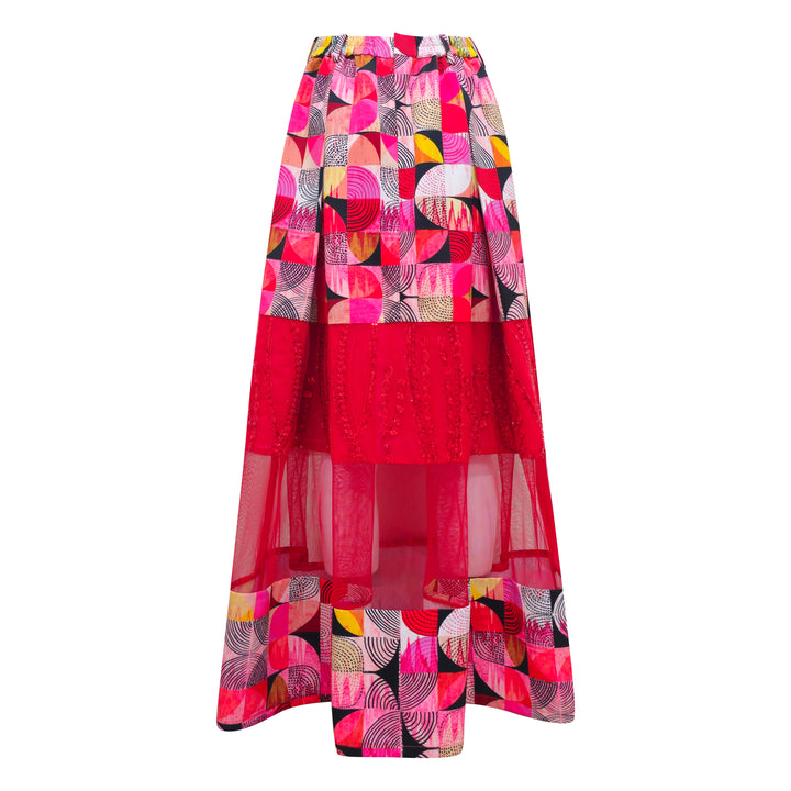 Central Abstract Red jennifer long skirt - 2MADISONAVENUE.COM