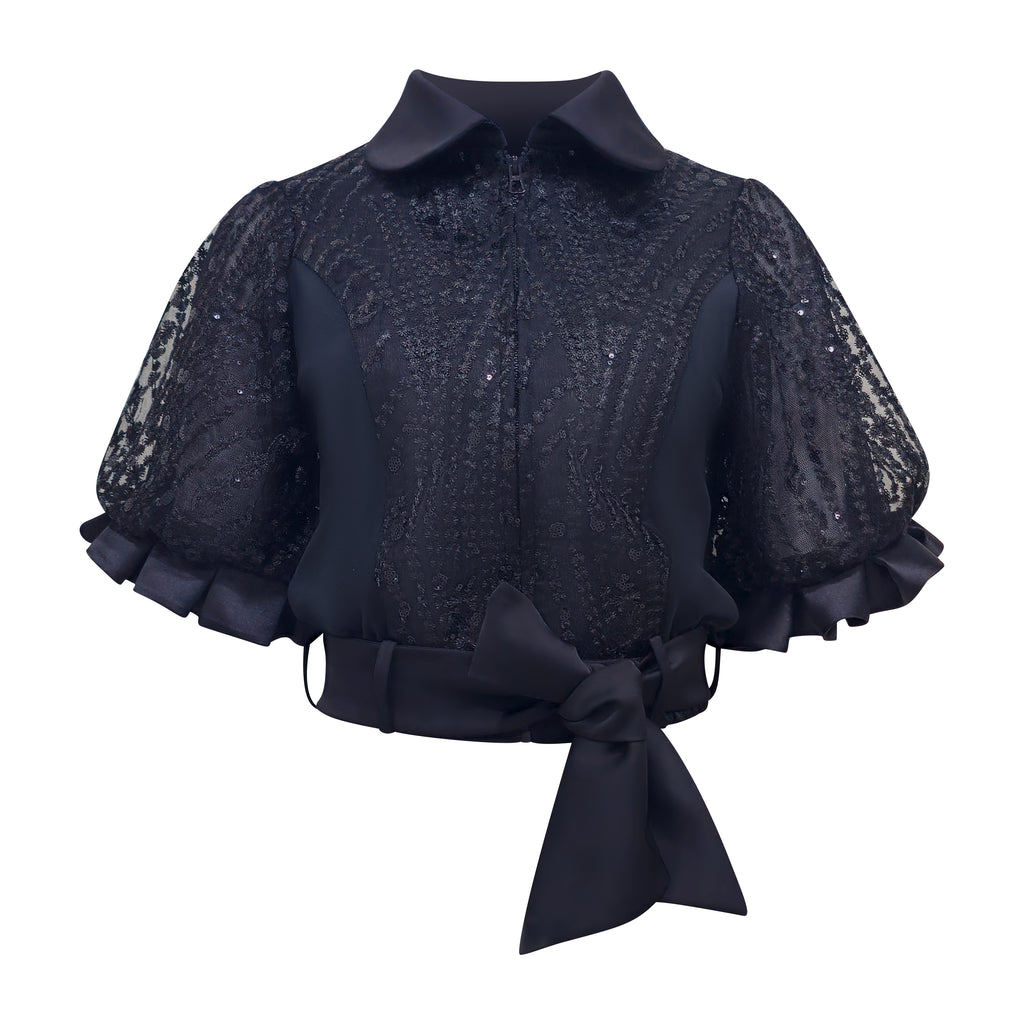 Signature Black Lace Top With Ballon Sleeve