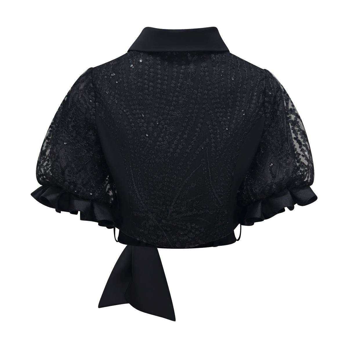 Signature Black Lace Top With Ballon Sleeve - 2MADISONAVENUE.COM