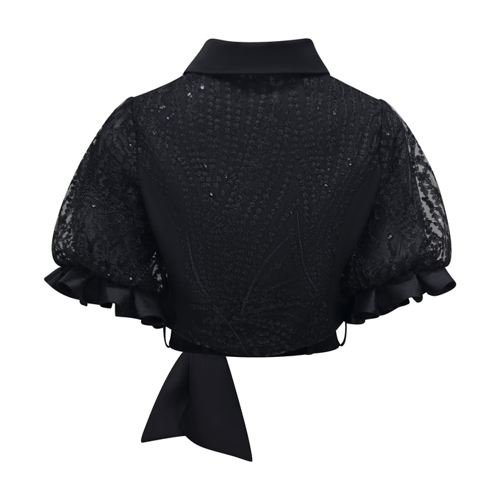 Signature Black Lace Top With Ballon Sleeve - 2MADISONAVENUE.COM
