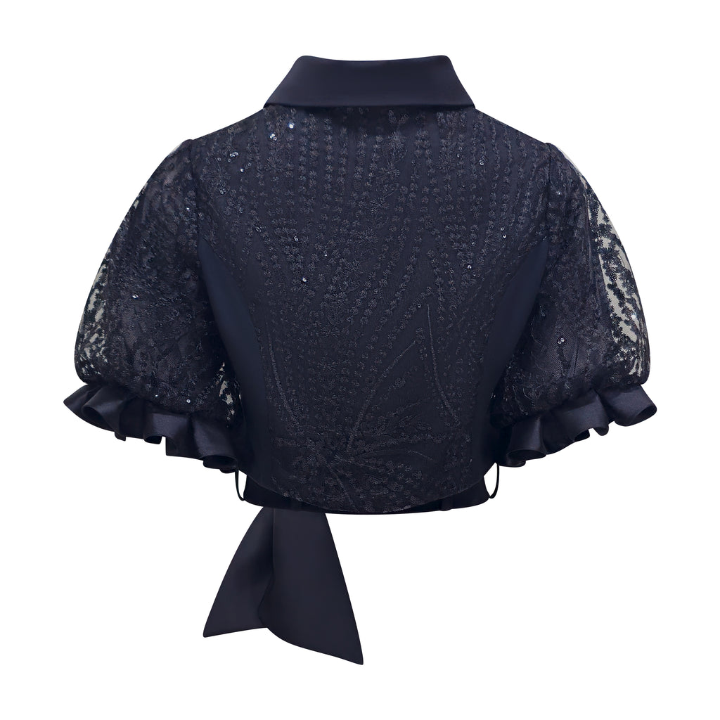 Signature Black Lace Top With Ballon Sleeve