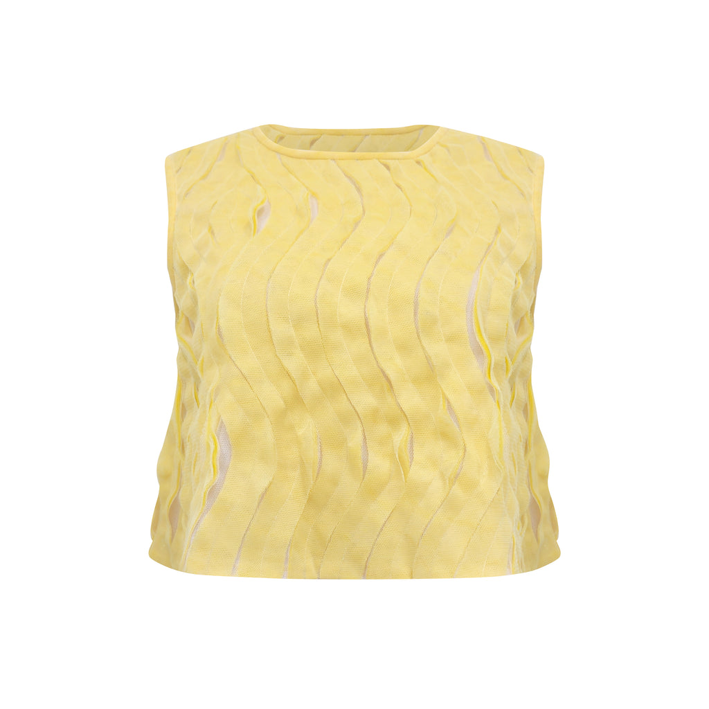 Sunflower Sleeveless top in 3D knit tulle top