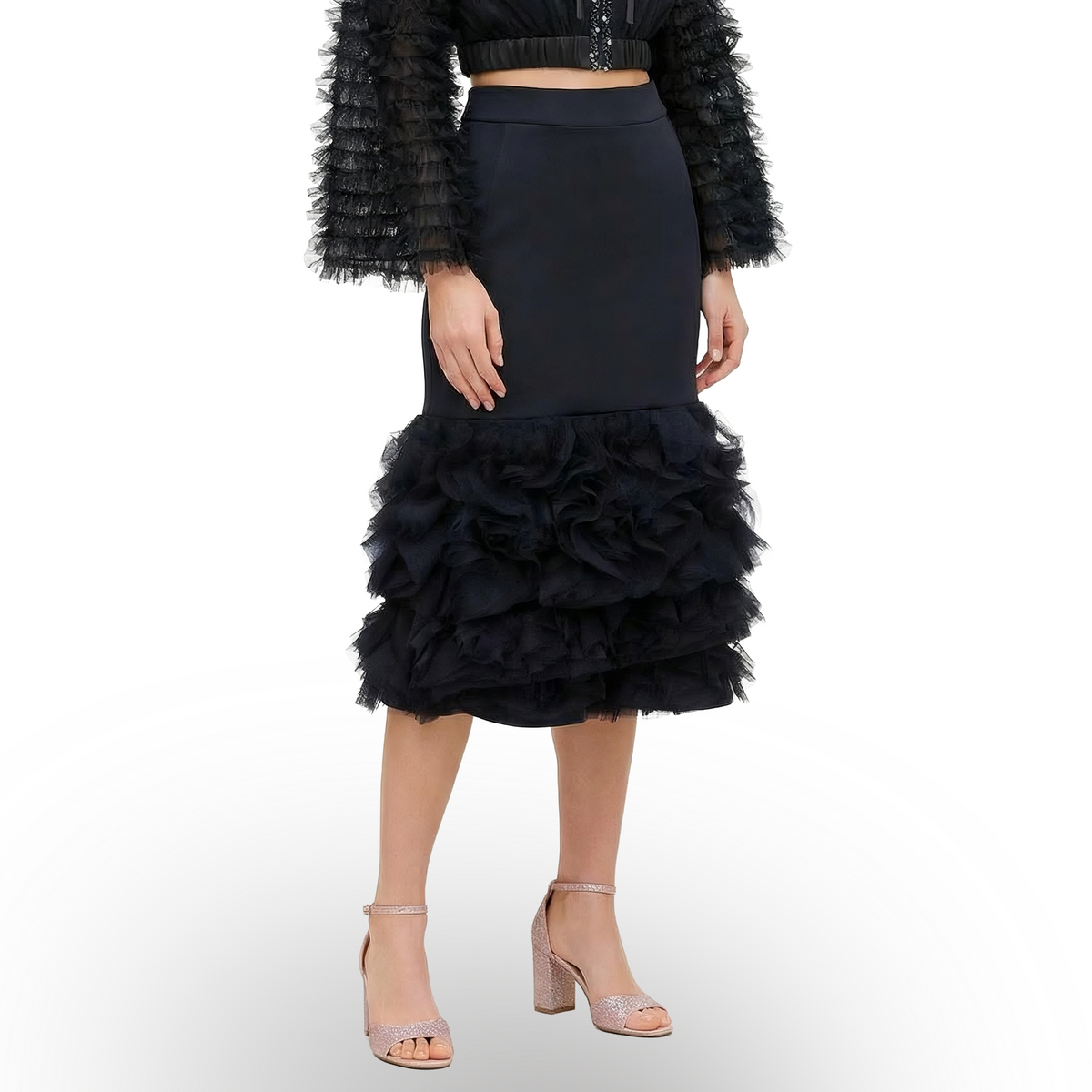 Royal Tulle Black Top with sequin - 2MADISONAVENUE.COM