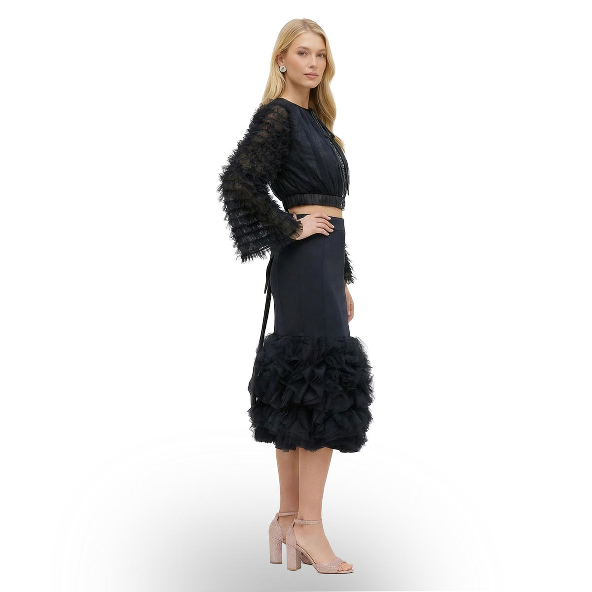 Royal Tulle Black Top with sequin - 2MADISONAVENUE.COM