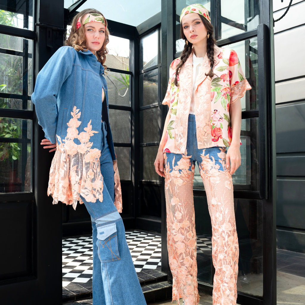 Signature Denim fancy jacket with salmon lace (8020701544471)