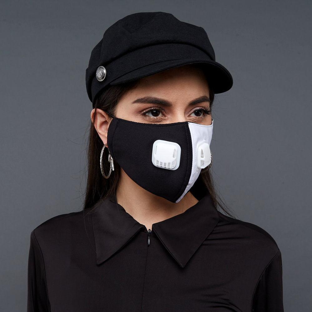 White and Black Facemask With Air Valve (4426371661847)