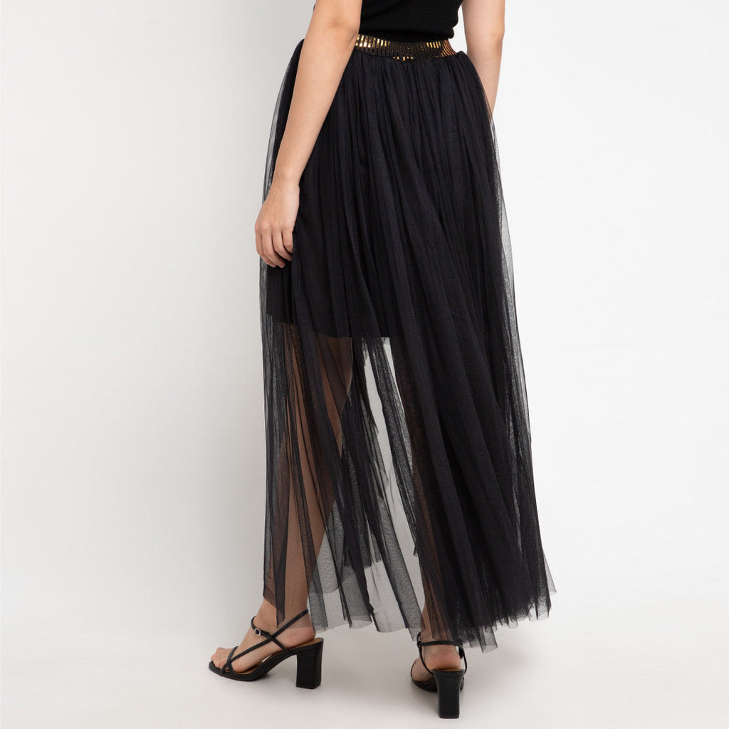 Queen Long Skirt With Tulle in Black With Gold Accent-2MADISONAVENUE.COM (4327984594967)