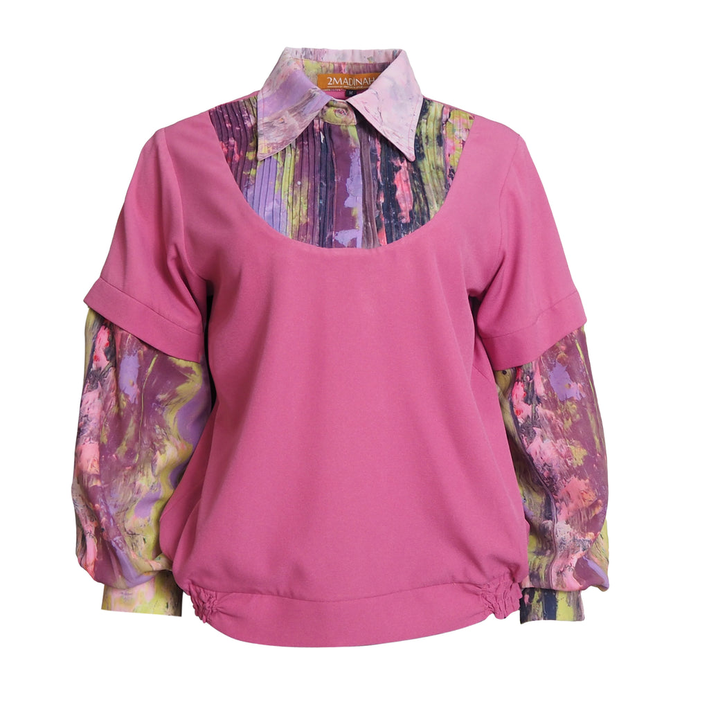 Abstract Reminiscence Layering Pink Blouse (6547747242007)