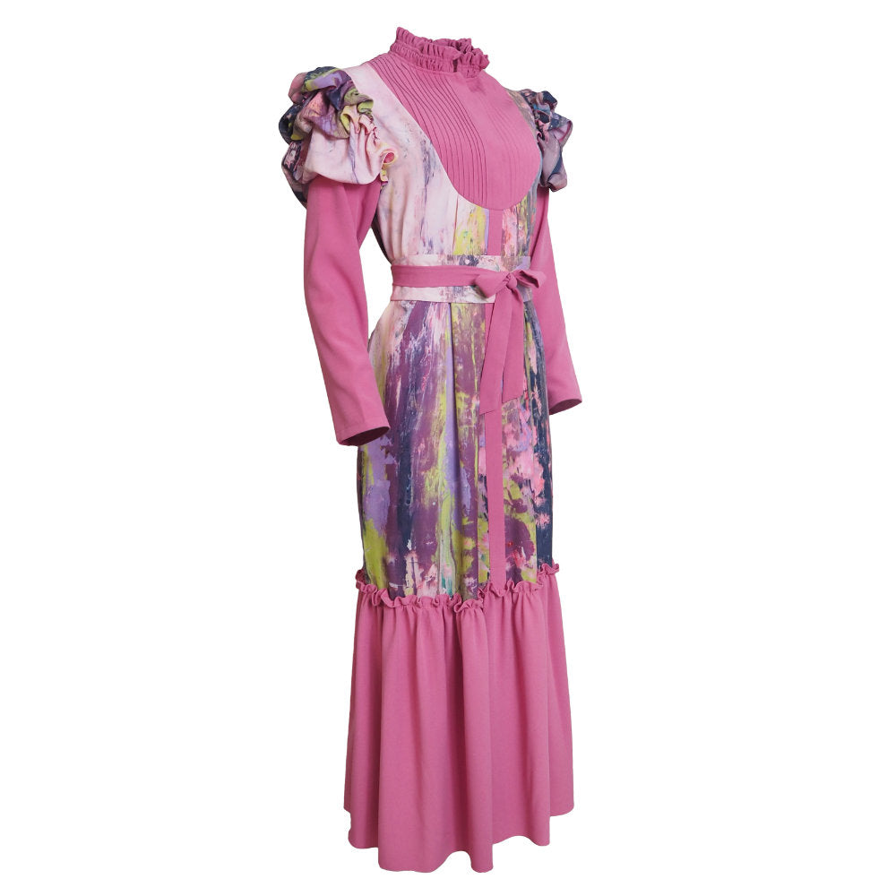 Abstract Reminiscence Hasna Pink Long Dress (6546986532887)