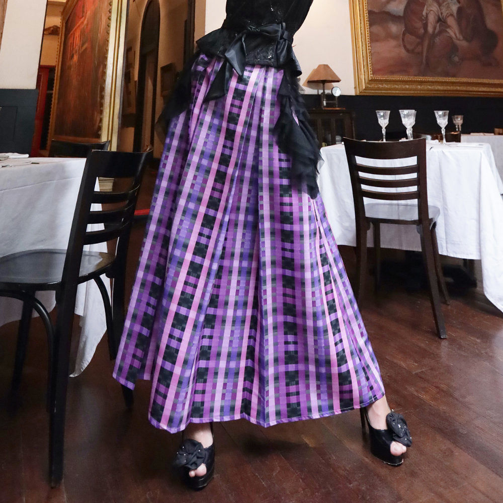 Becoming Gingham Black Purple Kahlo Fancy Long Ball Skirt (6877713760279)