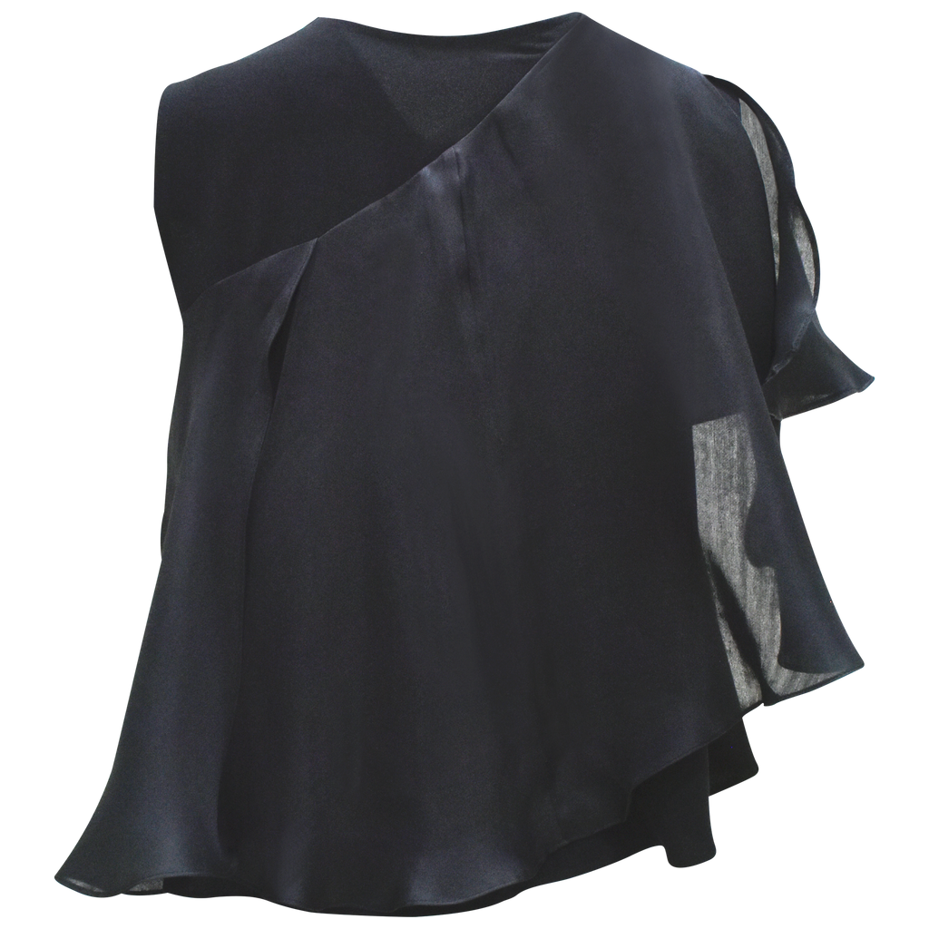 Black Blouse with Pure Silk draping #2 (6808045682711)