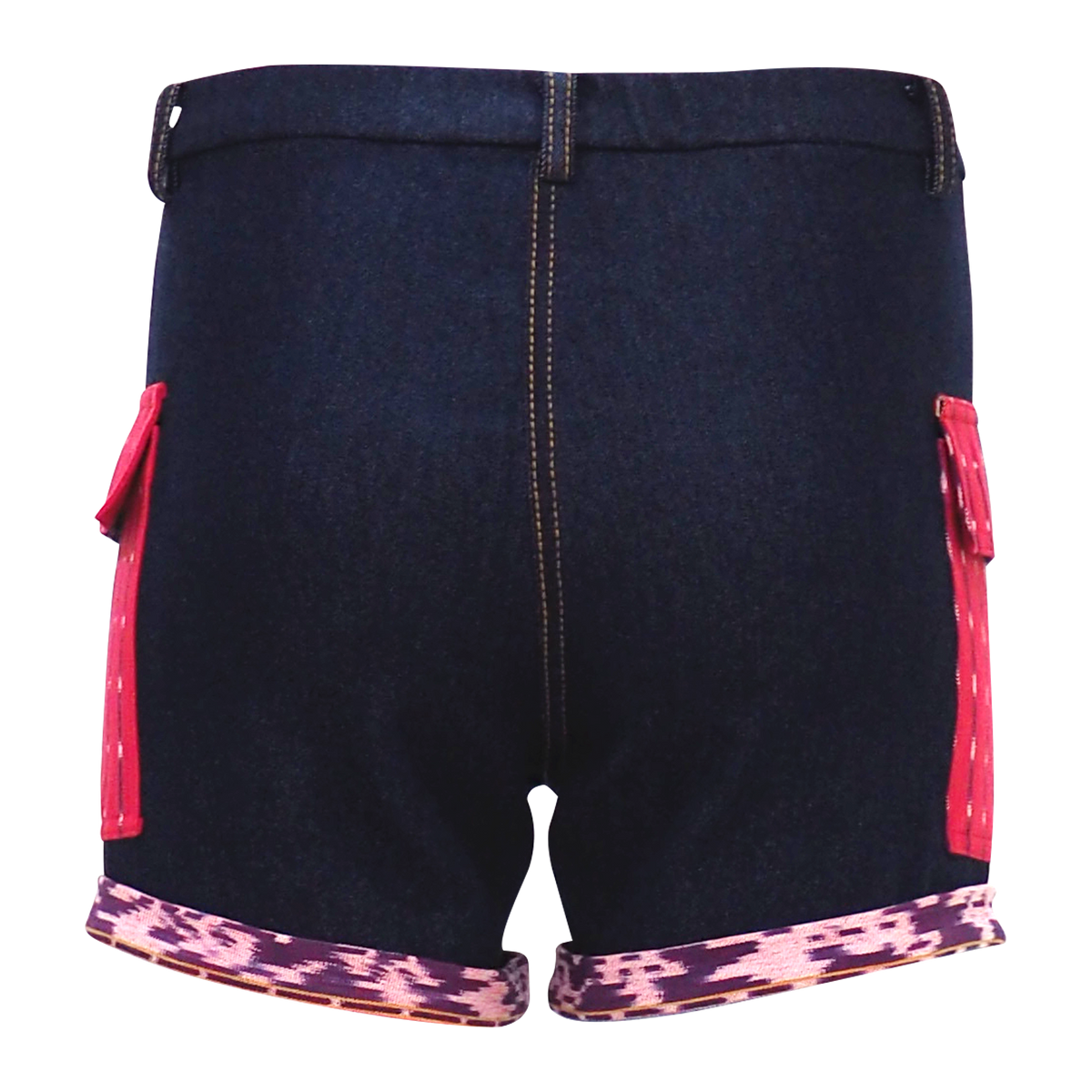 Red Denim Short pant with Traditional Weaving (6785472626711)