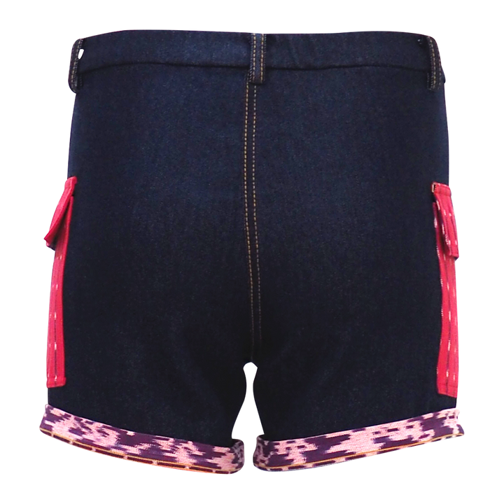 Red Denim Short pant with Traditional Weaving (6785472626711)
