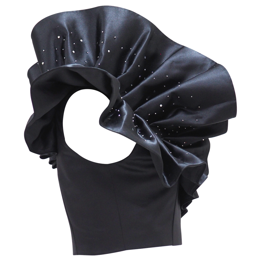 Destiny Half A-Symetric Cropped Vest Black With Sequin (6802829312023)