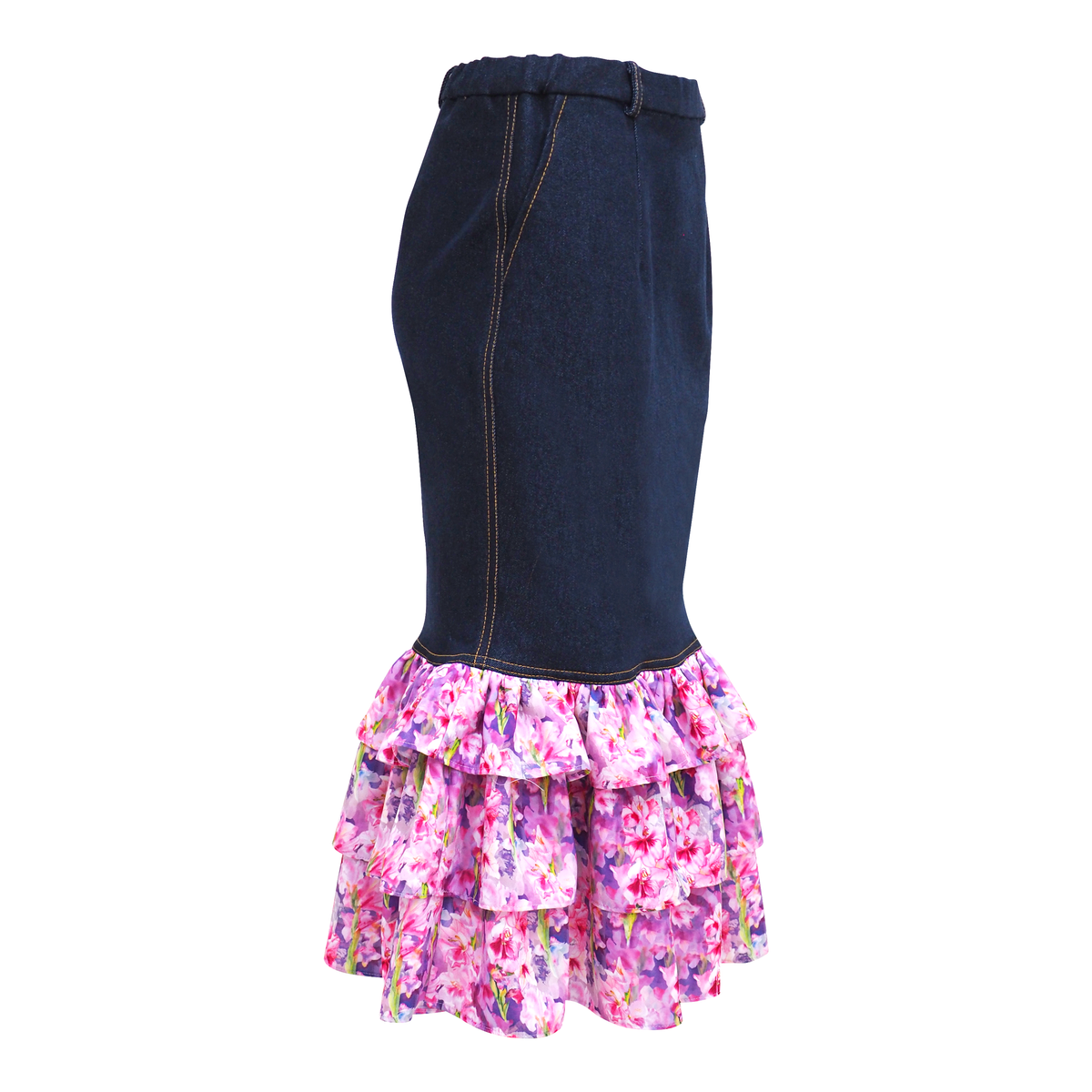 Floral Fuchsia Denim Carrie Skirt (6805492236311)