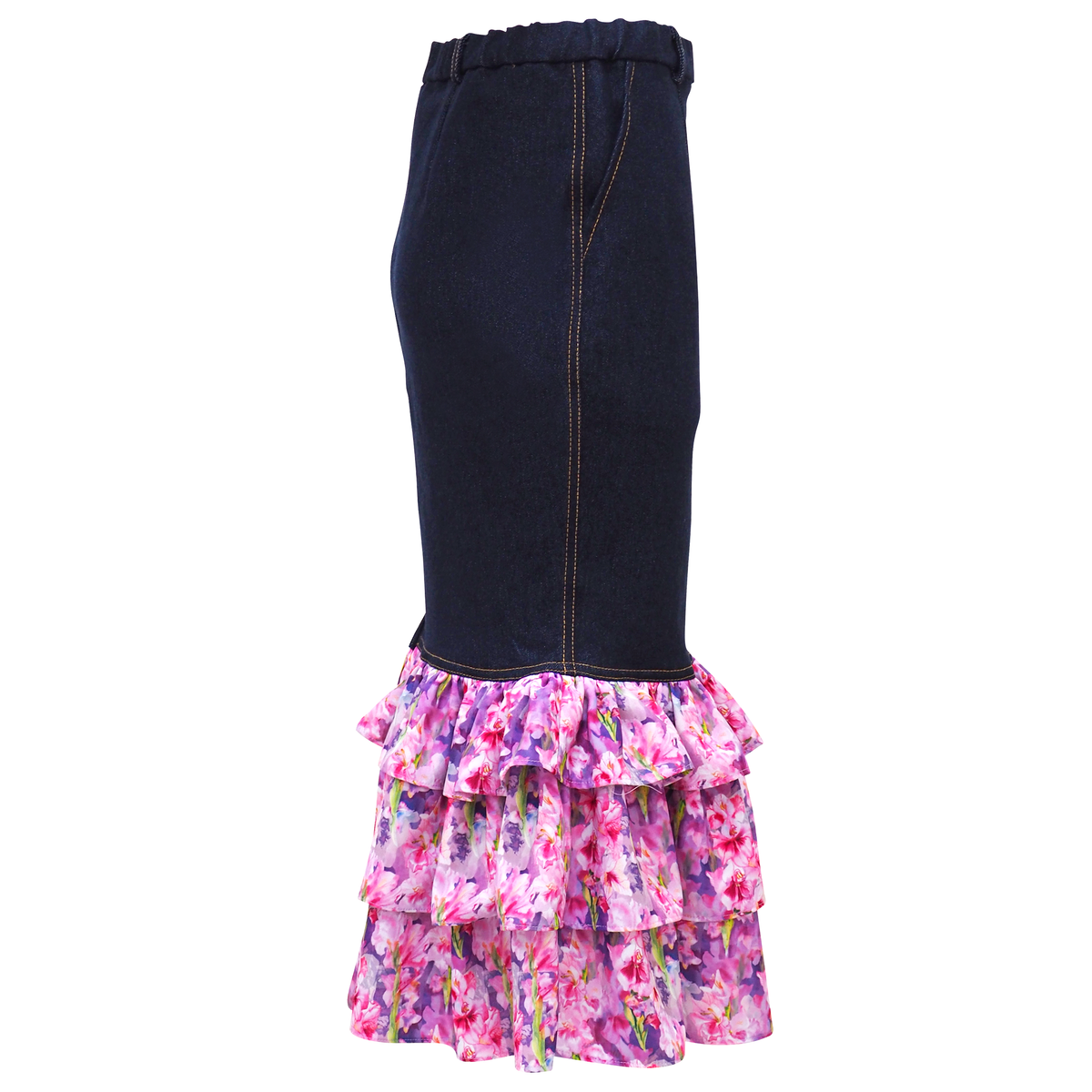 Floral Fuchsia Denim Carrie Skirt (6805492236311)