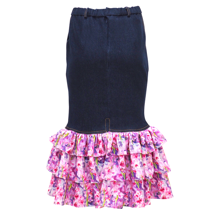 Floral Fuchsia Denim Carrie Skirt (6805492236311)