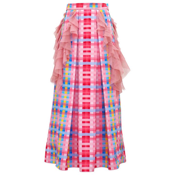 Gingham Passion Kahlo Fancy Long Ball Skirt (6832745021463)