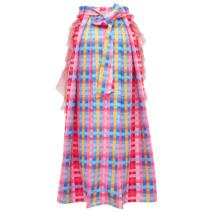 Gingham Passion Kahlo Fancy Long Ball Skirt (6832745021463)