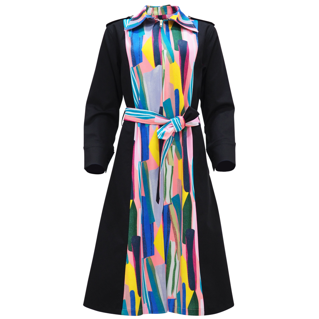 Curvy Abstract Passion Gangsta Black Long Jacket (6828365479959)
