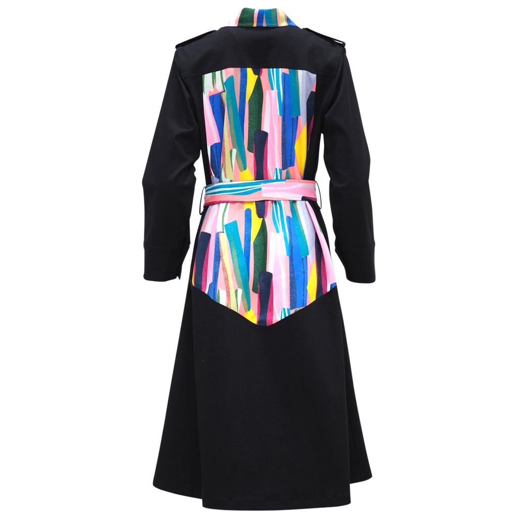 Curvy Abstract Passion Gangsta Black Long Jacket (6828365479959)