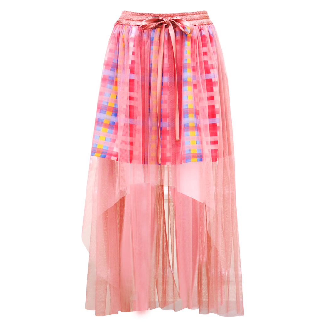 Gingham Passion Queen Tulle Long Pink Skirt (6851614769175)