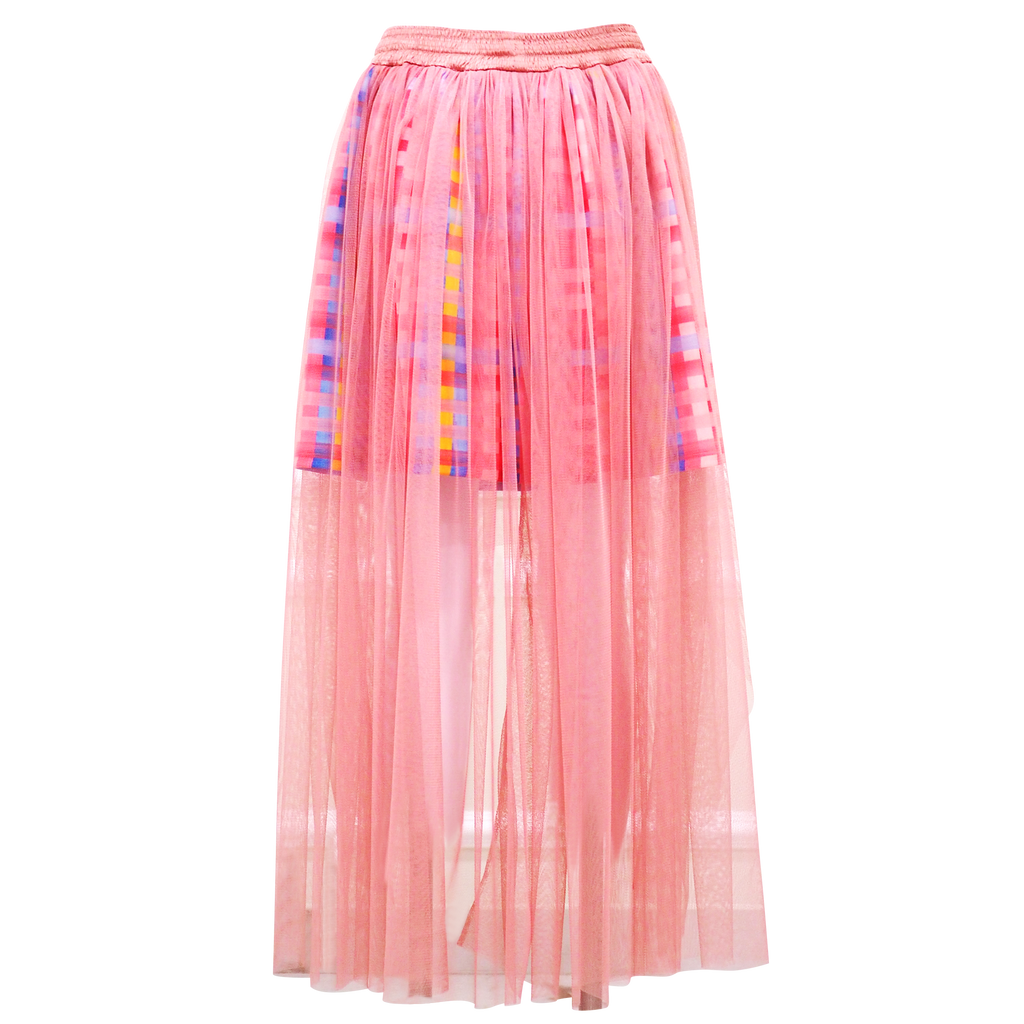 Gingham Passion Queen Tulle Long Pink Skirt (6851614769175)