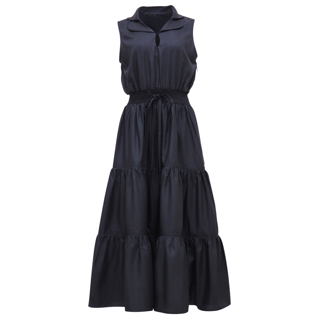 Kate Sleeveless Cotton Long Black Dress (6854619103255)
