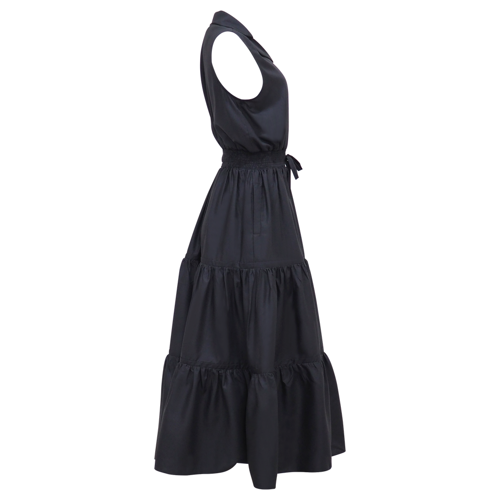Kate Sleeveless Cotton Long Black Dress (6854619103255)