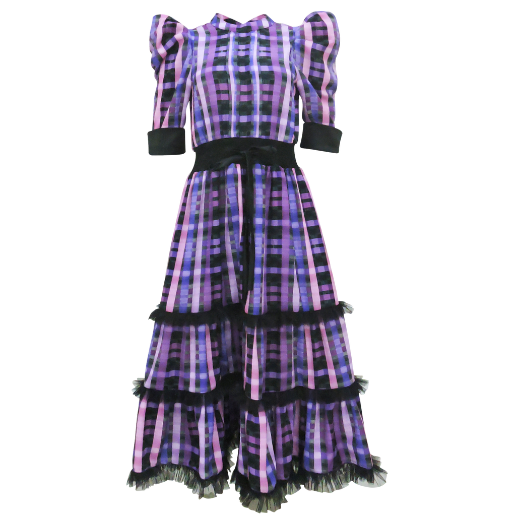 Becoming Gingham Black Purple Kate Medium Dress (6881882275863)