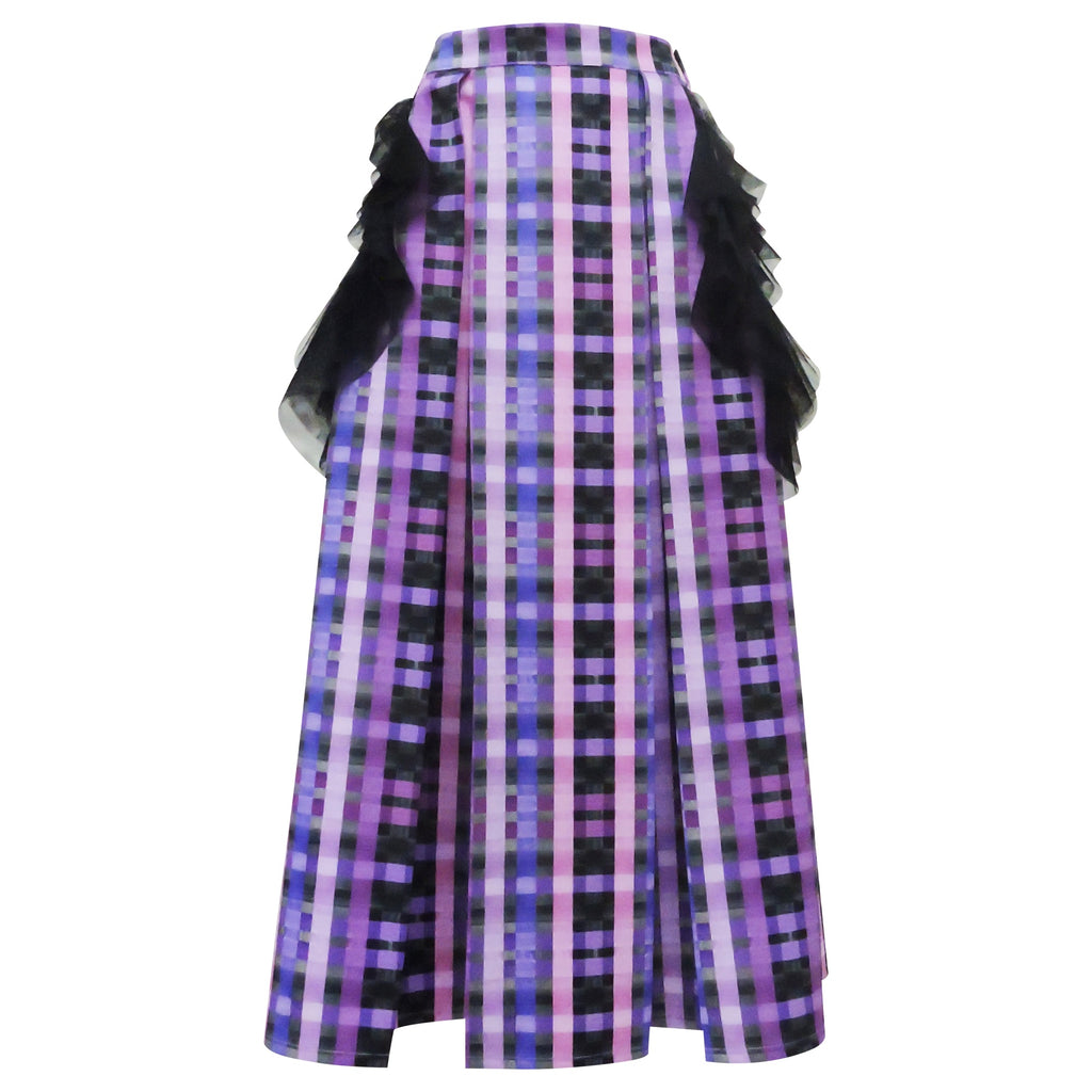 Becoming Gingham Black Purple Kahlo Fancy Long Ball Skirt (6877713760279)
