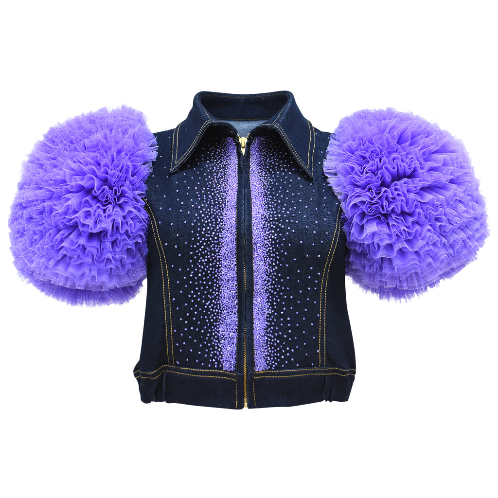 Becoming Glam Denim Tulle Top in Purple with Sequince (6878917263383)