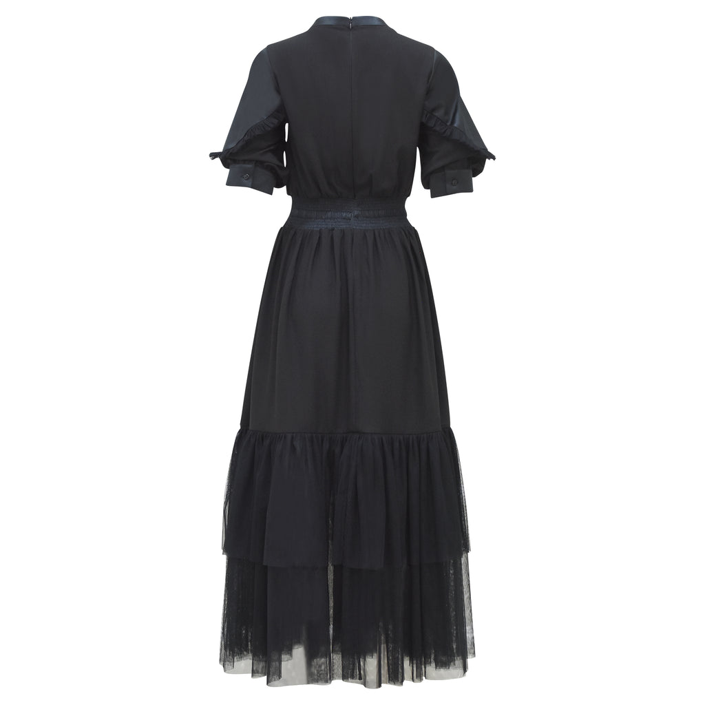 Becoming Hannah Black Long Dress Romantic Sleeve (6880180240407)