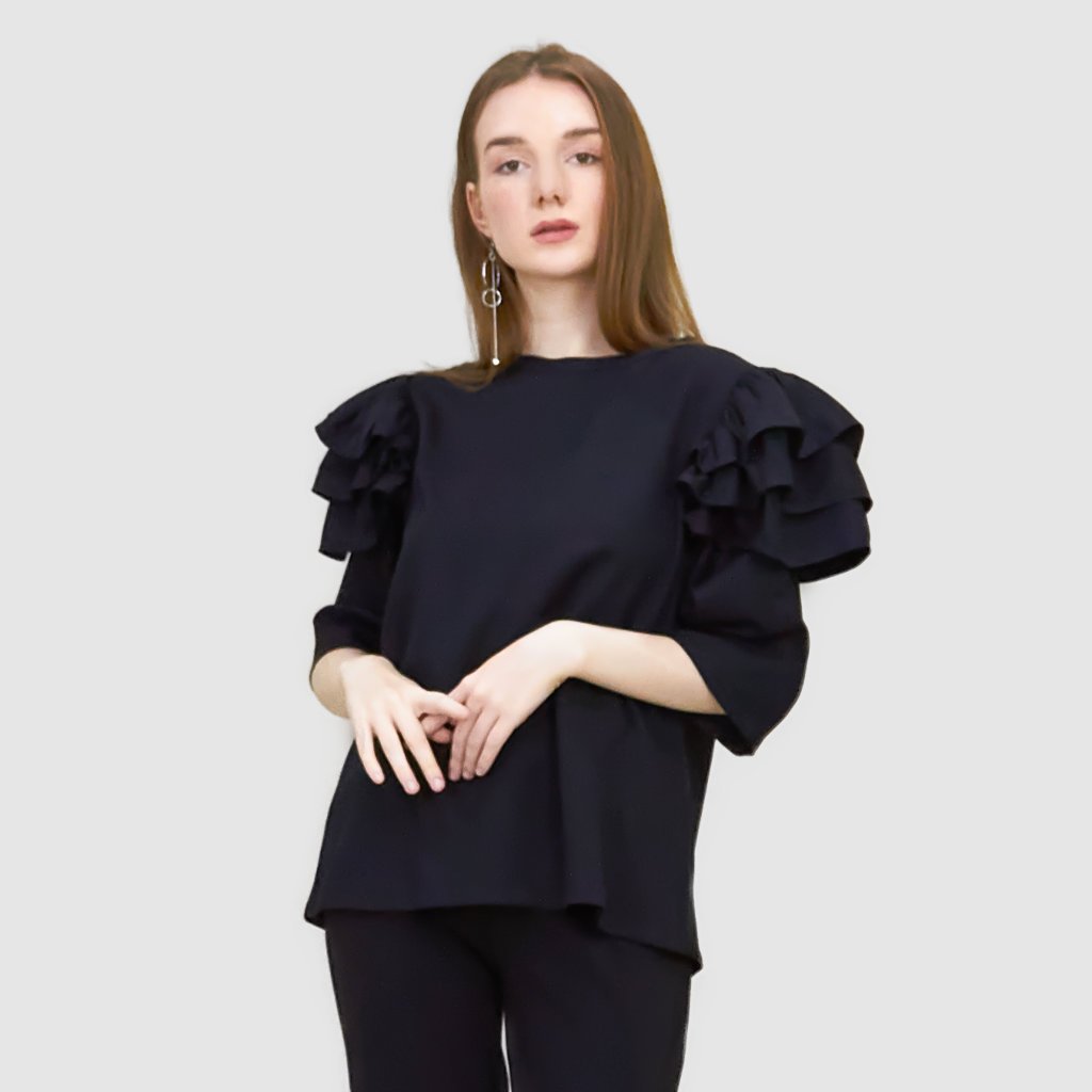 Black Shirt with Hasna Sleeves (6564107026455)