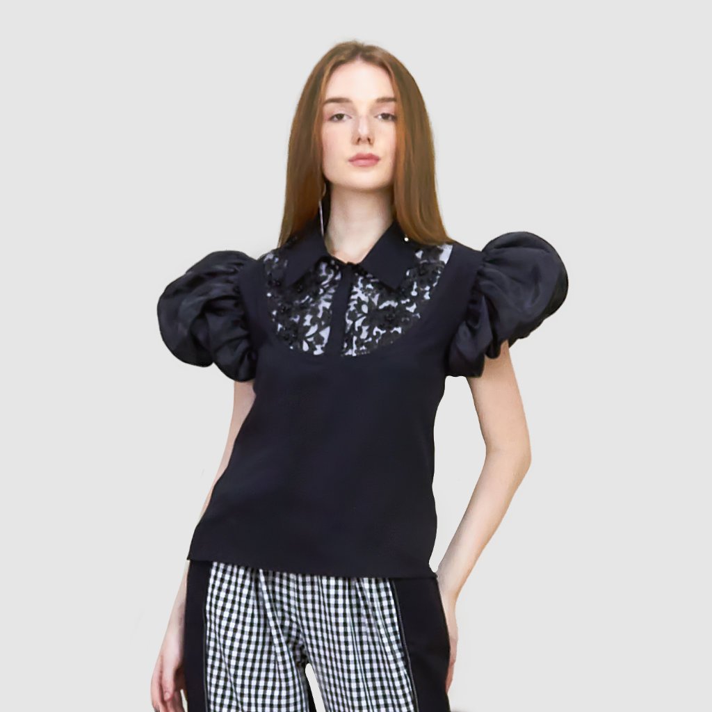 Retro Glam Top With Lace Black (6560432979991)