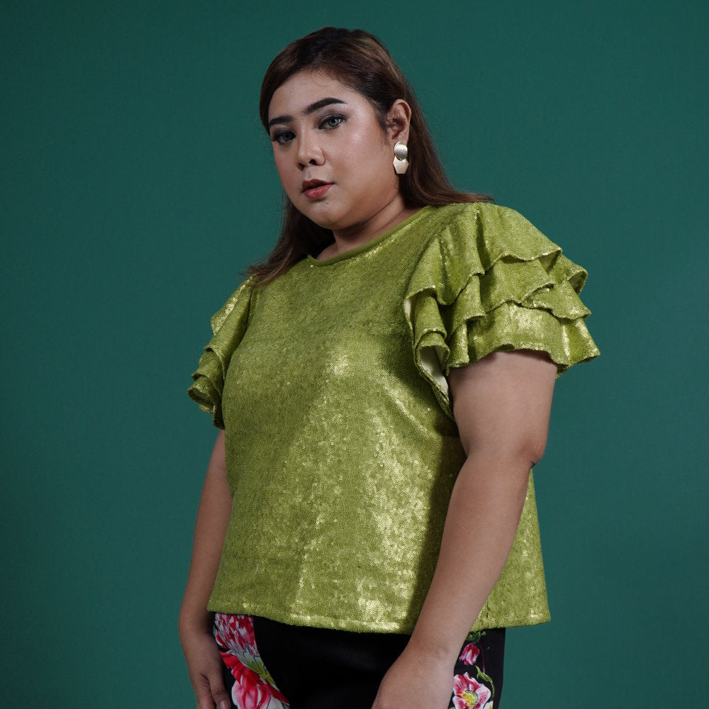 Curvy Green Lace shirt with Hasna Sleeves (6614032416791)