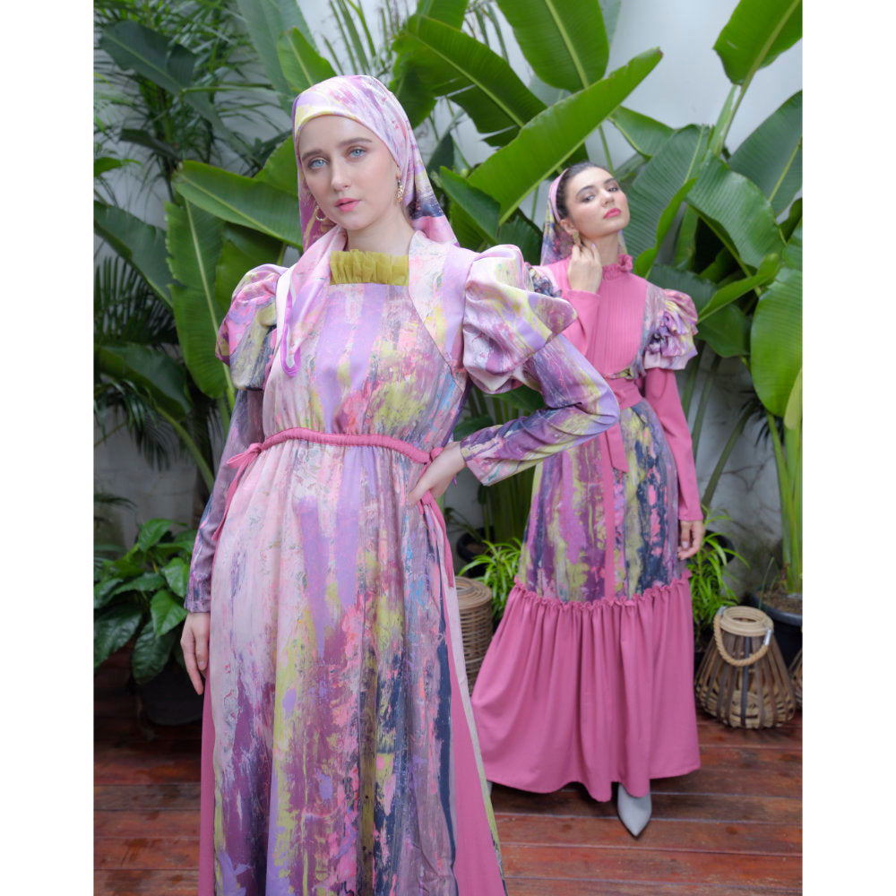 Habiba Dress With Abstract Purple Reminiscence (6548310949911)