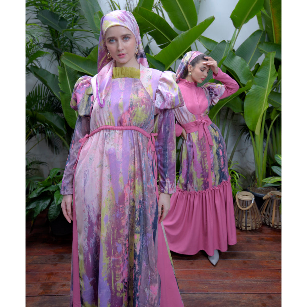 Habiba Dress With Abstract Purple Reminiscence (6548310949911)