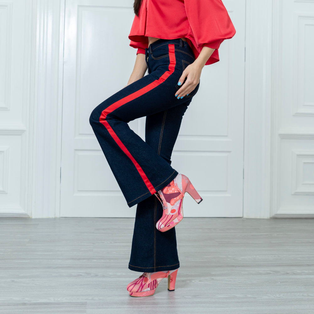 Signature Denim Bell Bottom pant with Red Stripe (6785443790871)