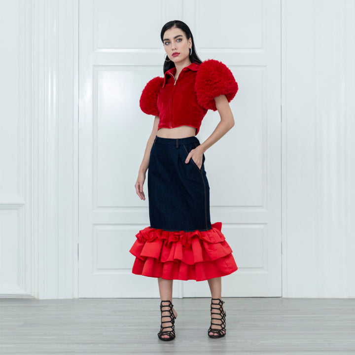 Denim Carrie Skirt With Red Harmony (6785443495959)