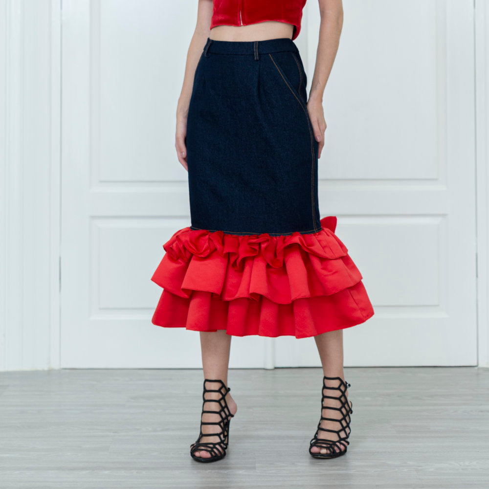 Denim Carrie Skirt With Red Harmony (6785443495959)